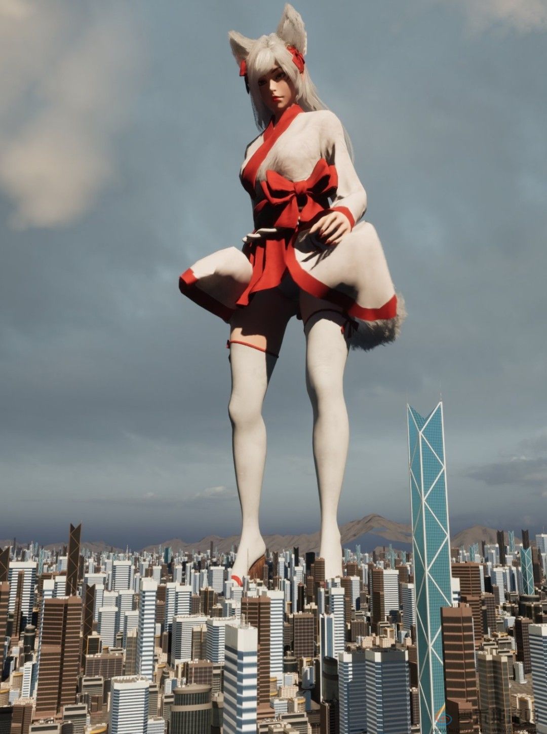 《女巨人游乐场》官方新截图：性感白丝狐妖践踏城市(图2)